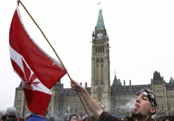 Medical marijuana users rally outside the Canadian Parliament.